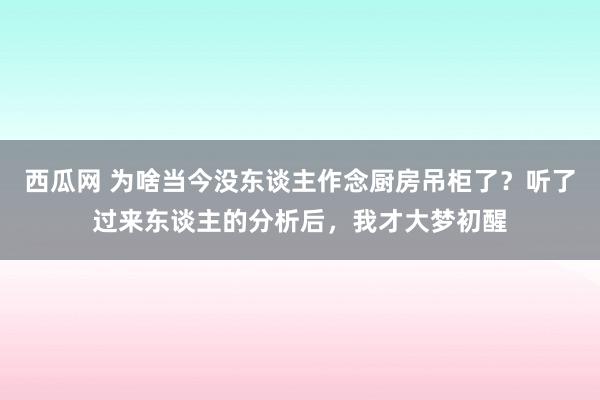 西瓜网 为啥当今没东谈主作念厨房吊柜了？听了过来东谈主的分析后，我才大梦初醒