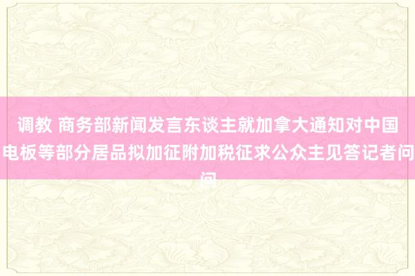 调教 商务部新闻发言东谈主就加拿大通知对中国电板等部分居品拟加征附加税征求公众主见答记者问