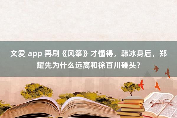 文爱 app 再刷《风筝》才懂得，韩冰身后，郑耀先为什么远离和徐百川碰头？