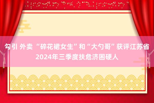 勾引 外卖 “碎花裙女生”和“大勺哥”获评江苏省2024年三季度扶危济困硬人