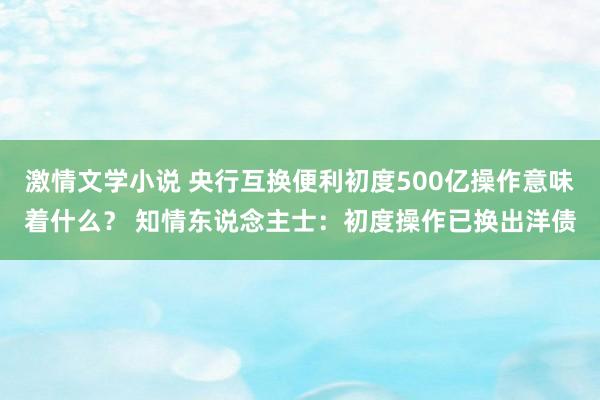 激情文学小说 央行互换便利初度500亿操作意味着什么？ 知情东说念主士：初度操作已换出洋债