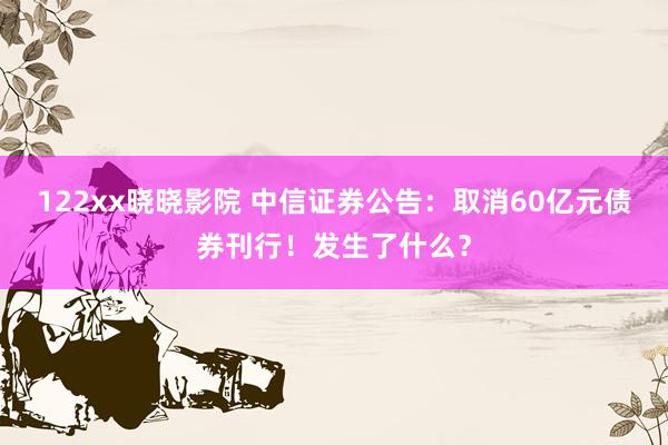 122xx晓晓影院 中信证券公告：取消60亿元债券刊行！发生了什么？