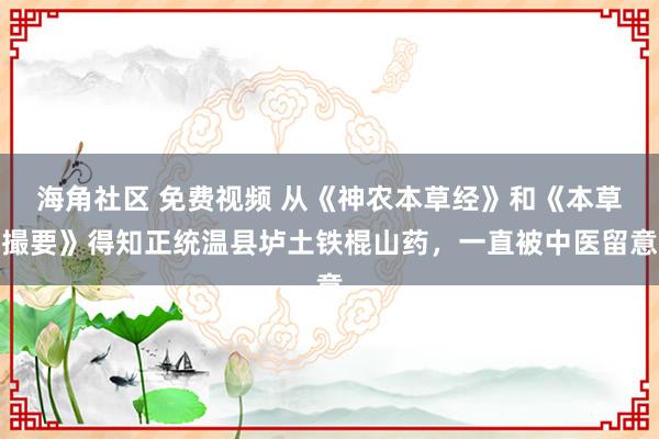 海角社区 免费视频 从《神农本草经》和《本草撮要》得知正统温县垆土铁棍山药，一直被中医留意